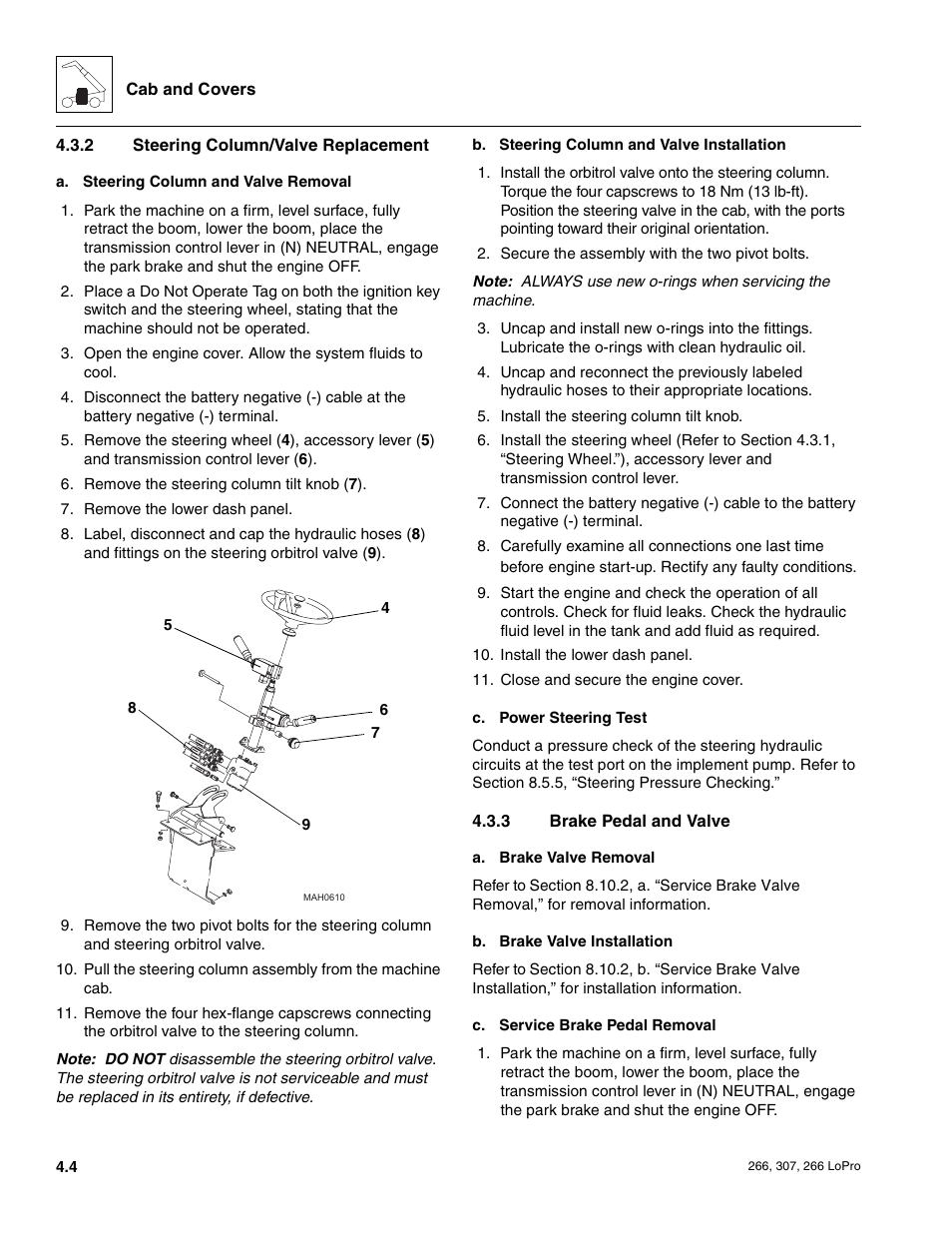 Steering column/valve replacement, Brake pedal and valve | JLG 266 LoPro Service Manual User Manual | Page 36 / 126