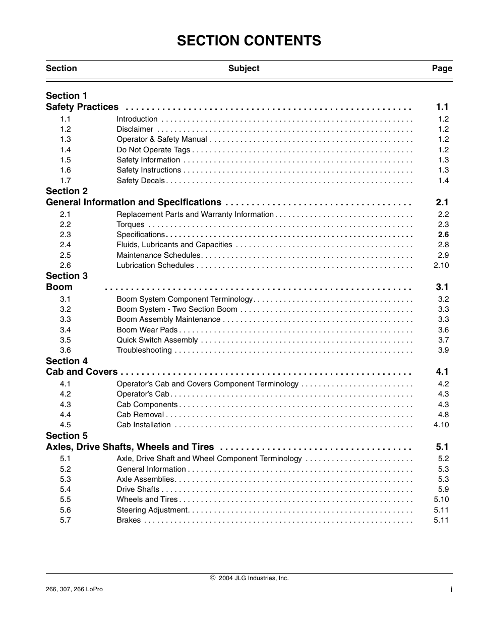 Section contents | JLG 266 LoPro Service Manual User Manual | Page 5 / 126