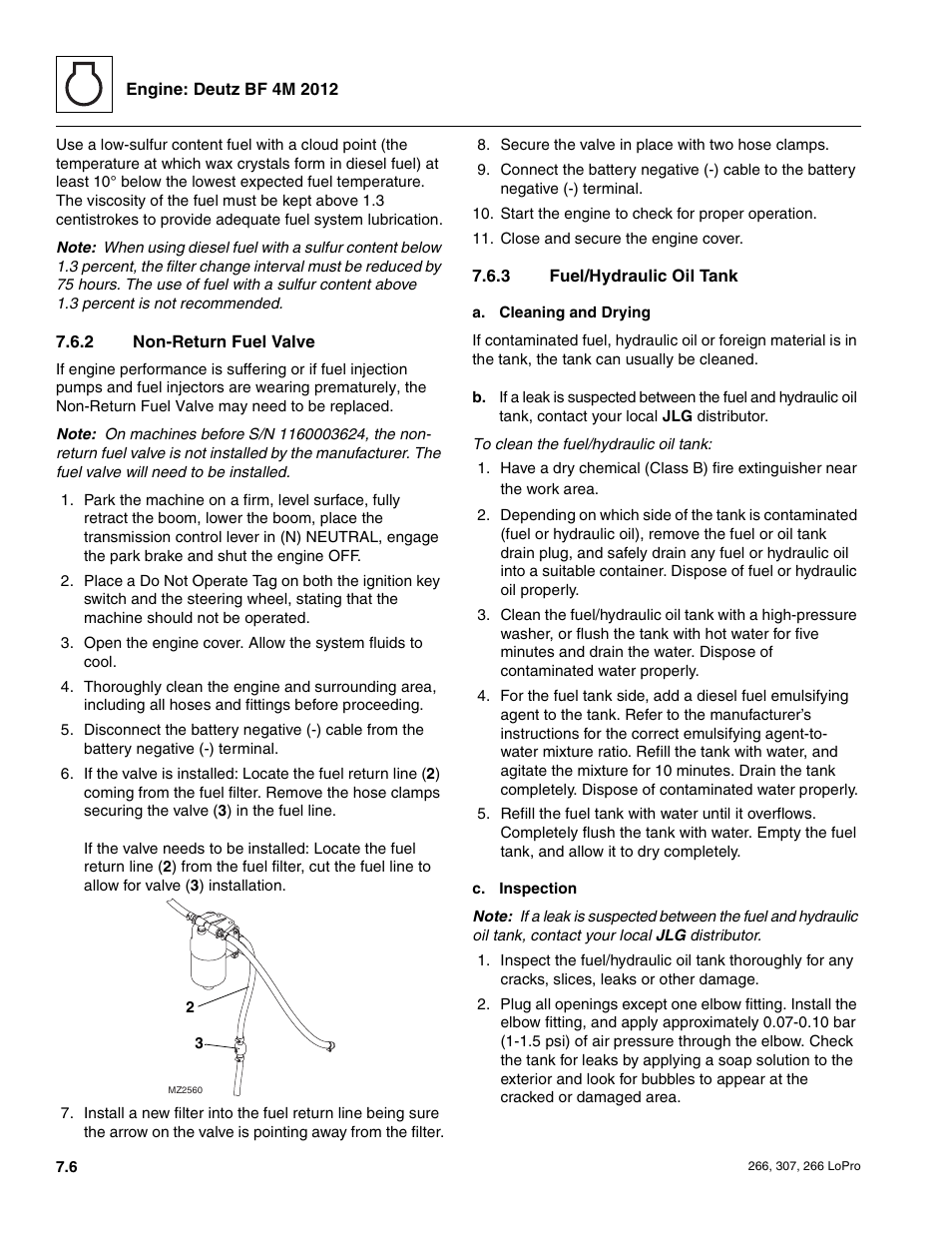 Non-return fuel valve, Fuel/hydraulic oil tank | JLG 266 LoPro Service Manual User Manual | Page 66 / 126