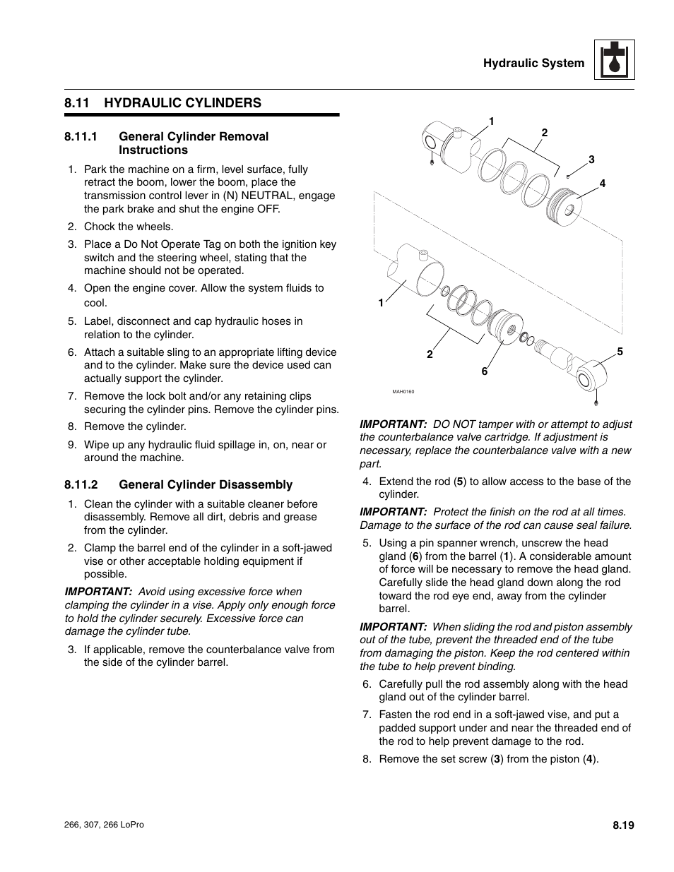11 hydraulic cylinders, Hydraulic cylinders, General cylinder removal instructions | General cylinder disassembly | JLG 266 LoPro Service Manual User Manual | Page 89 / 126