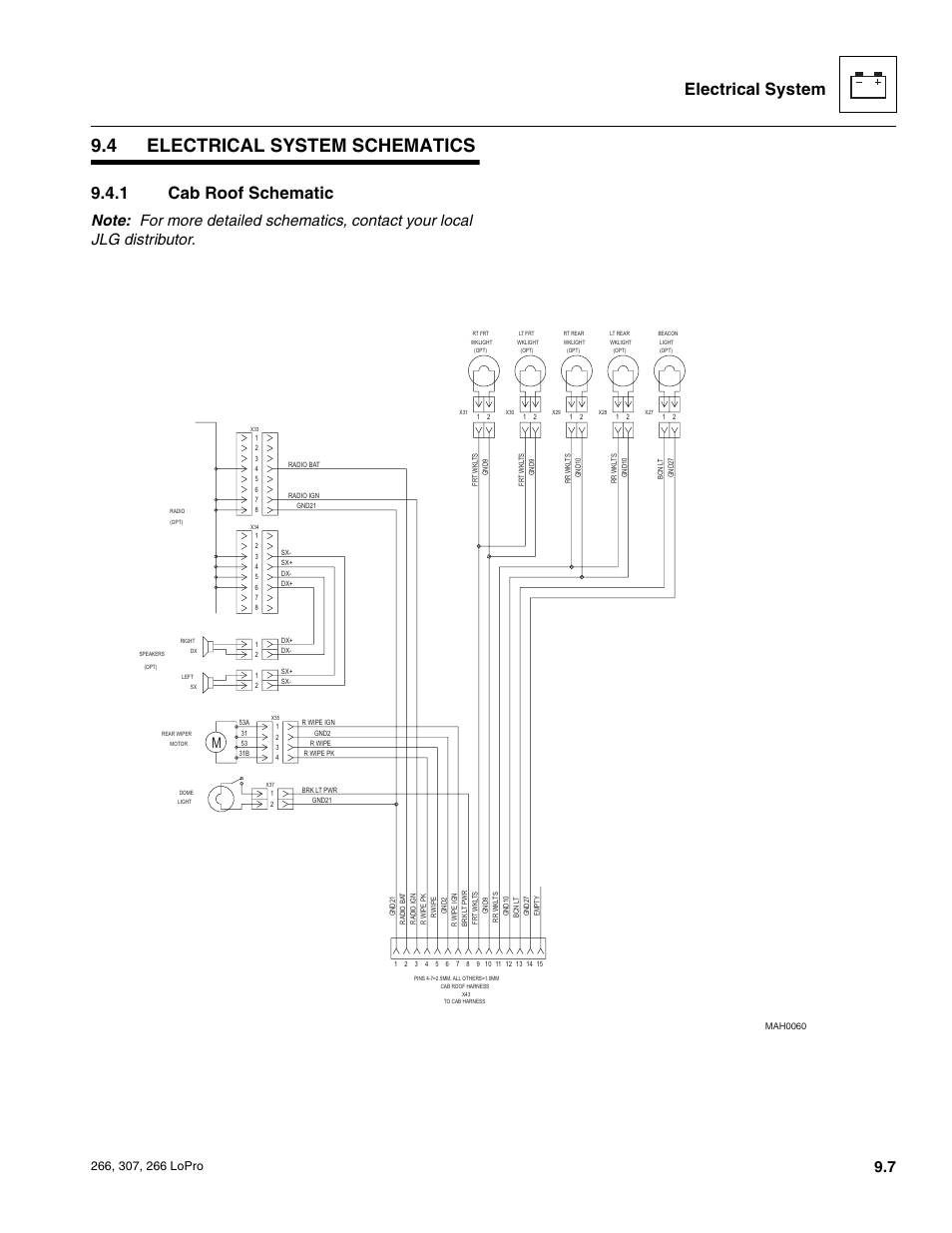 4 electrical system schematics, Electrical system schematics, Cab roof schematic | Electrical system, 1 cab roof schematic | JLG 266 LoPro Service Manual User Manual | Page 99 / 126