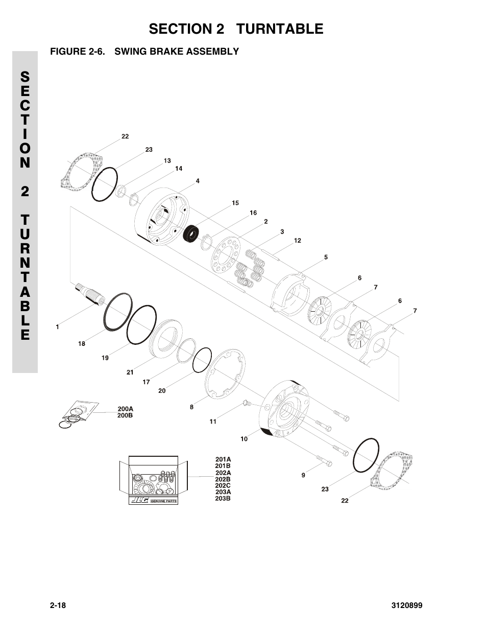 Figure 2-6. swing brake assembly, Swing brake assembly -18 | JLG 600SC_660SJC Parts Manual User Manual | Page 46 / 228