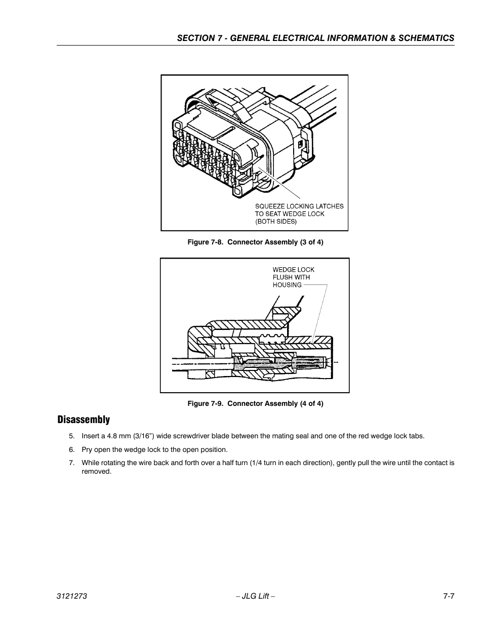 Disassembly, Disassembly -7, Connector assembly (3 of 4) -7 | Connector assembly (4 of 4) -7, Ee figure 7-8. connector assembly (3 of 4)), Ee figure 7-9. connector assembly (4 of 4)) | JLG 3248RS/10RS Service Manual User Manual | Page 133 / 150