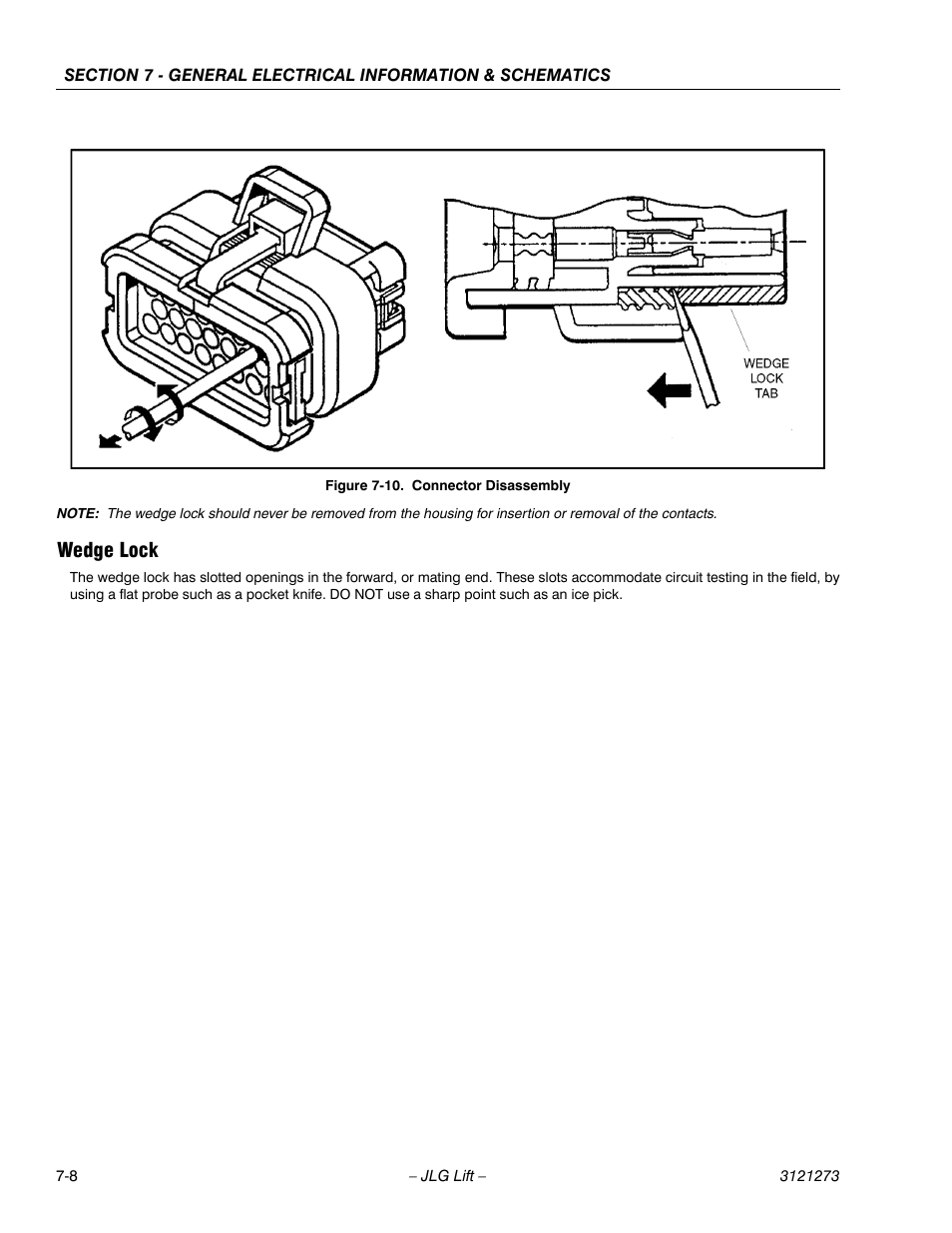 Wedge lock, Wedge lock -8, Connector disassembly -8 | JLG 3248RS/10RS Service Manual User Manual | Page 134 / 150