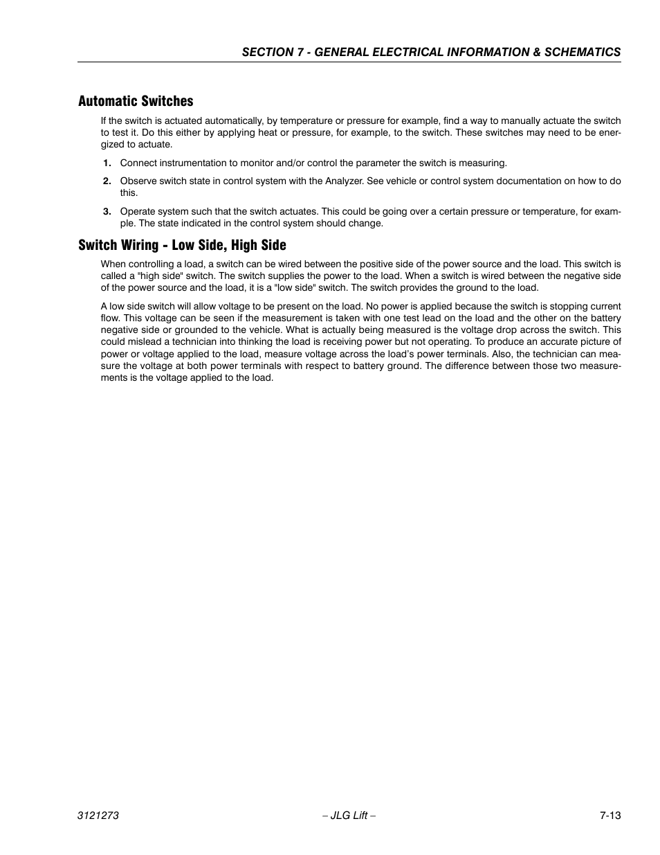 Automatic switches, Switch wiring - low side, high side | JLG 3248RS/10RS Service Manual User Manual | Page 139 / 150