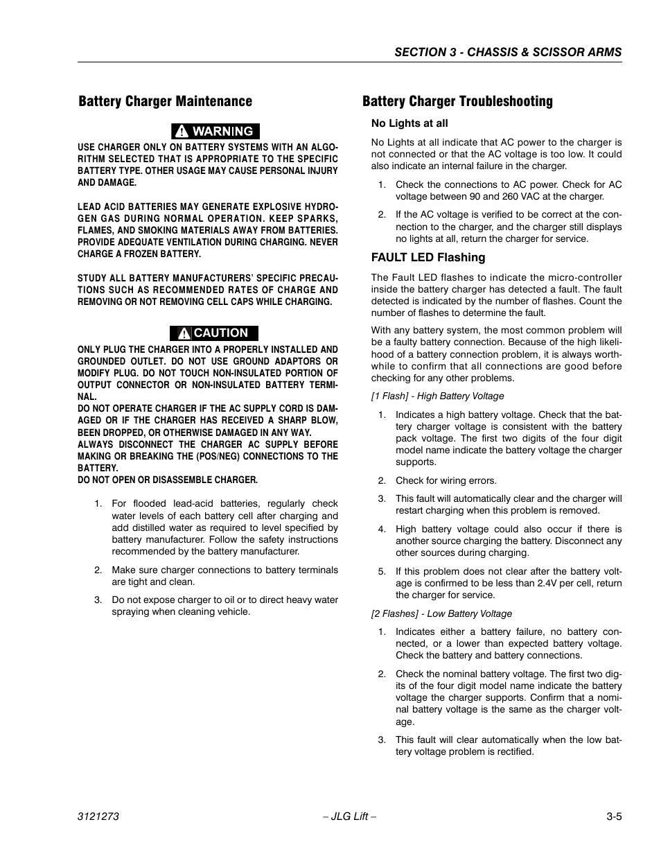 Battery charger maintenance, Battery charger troubleshooting | JLG 3248RS/10RS Service Manual User Manual | Page 37 / 150