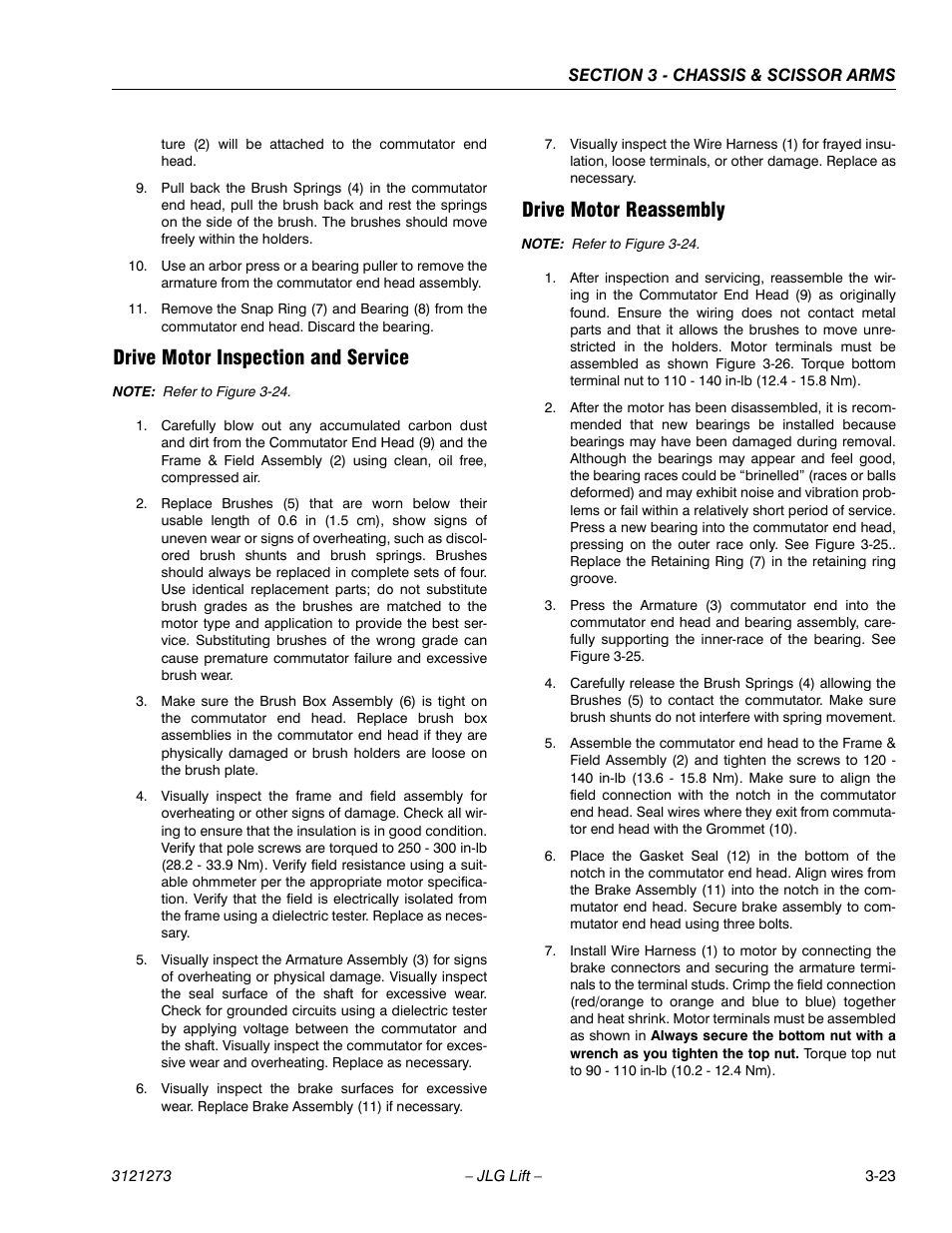 Drive motor inspection and service, Drive motor reassembly | JLG 3248RS/10RS Service Manual User Manual | Page 55 / 150