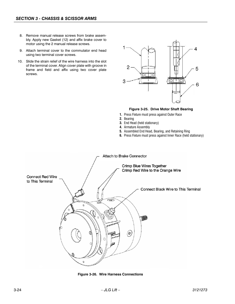 Drive motor shaft bearing -24, Wire harness connections -24, Own figure 3-26. t | See figure 3-25, Figure 3-25 | JLG 3248RS/10RS Service Manual User Manual | Page 56 / 150