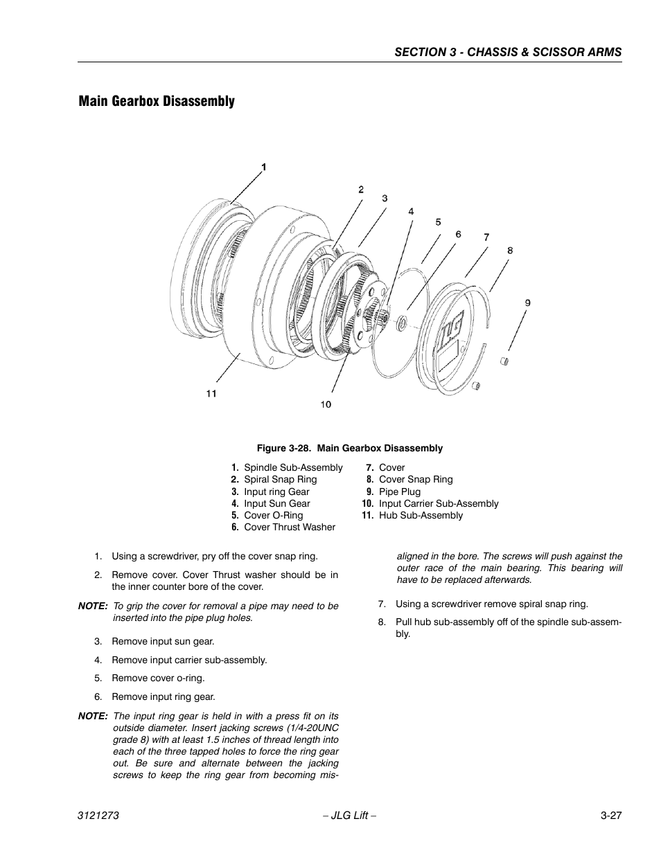 Main gearbox disassembly, Main gearbox disassembly -27 | JLG 3248RS/10RS Service Manual User Manual | Page 59 / 150
