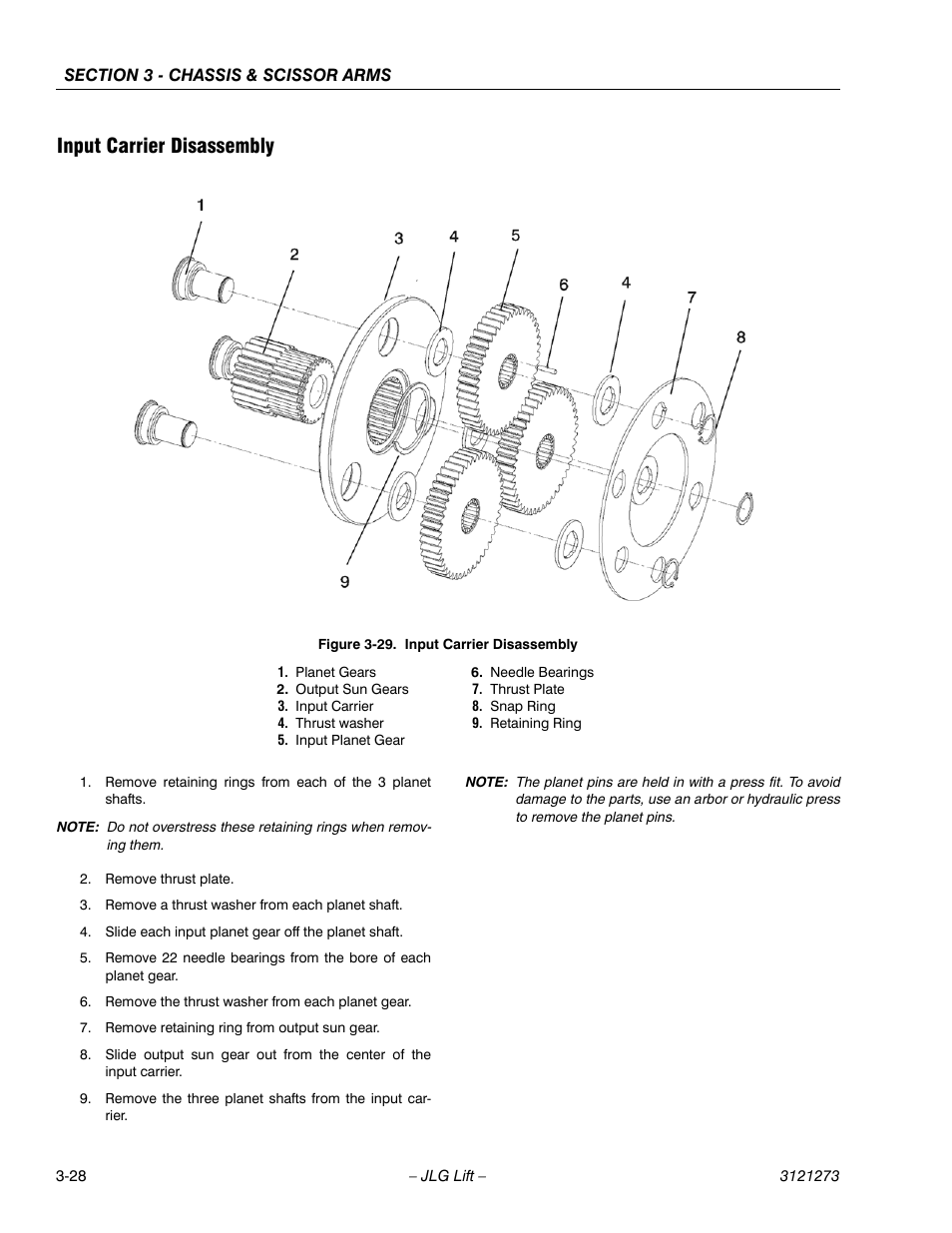 Input carrier disassembly, Input carrier disassembly -28 | JLG 3248RS/10RS Service Manual User Manual | Page 60 / 150