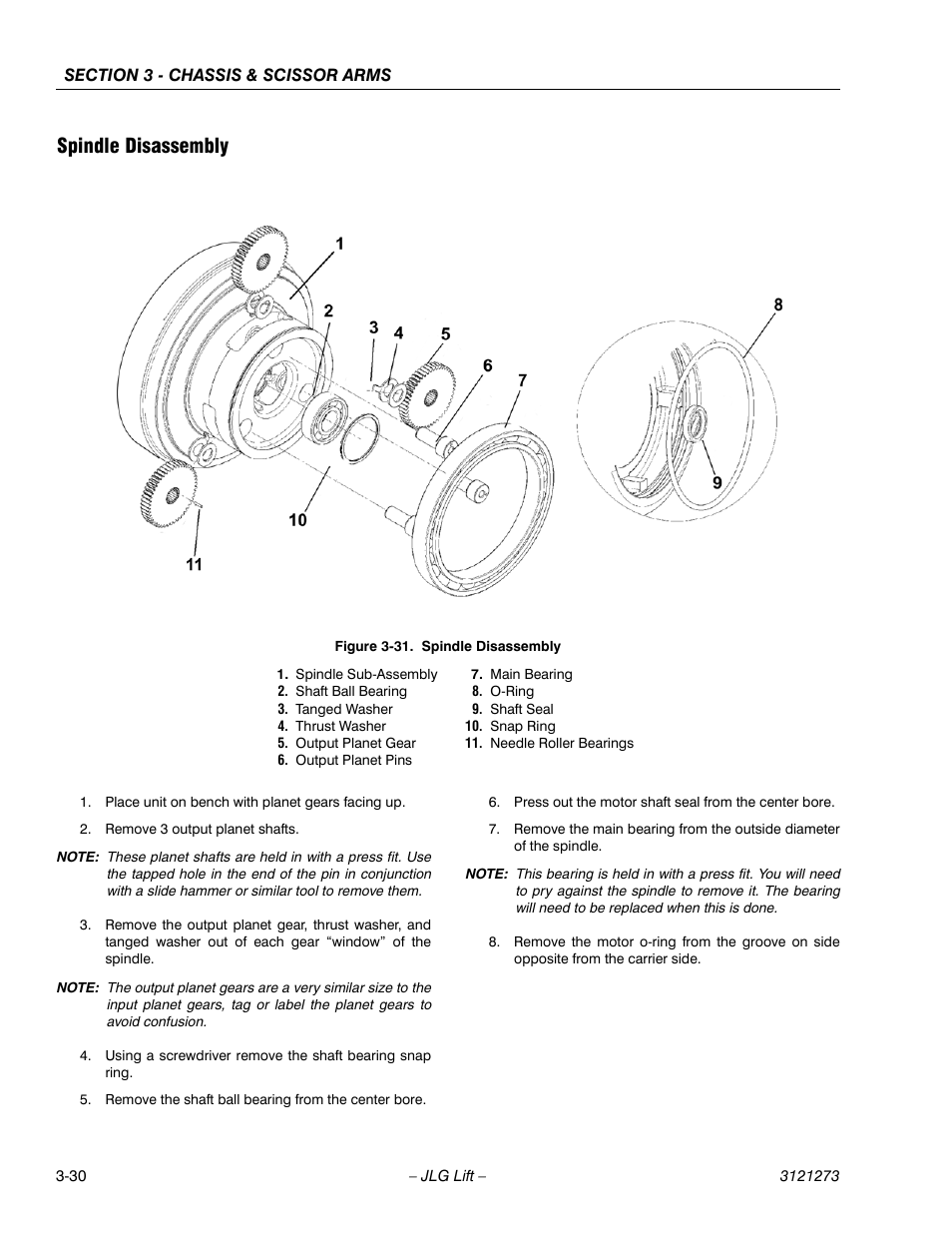 Spindle disassembly, Spindle disassembly -30 | JLG 3248RS/10RS Service Manual User Manual | Page 62 / 150