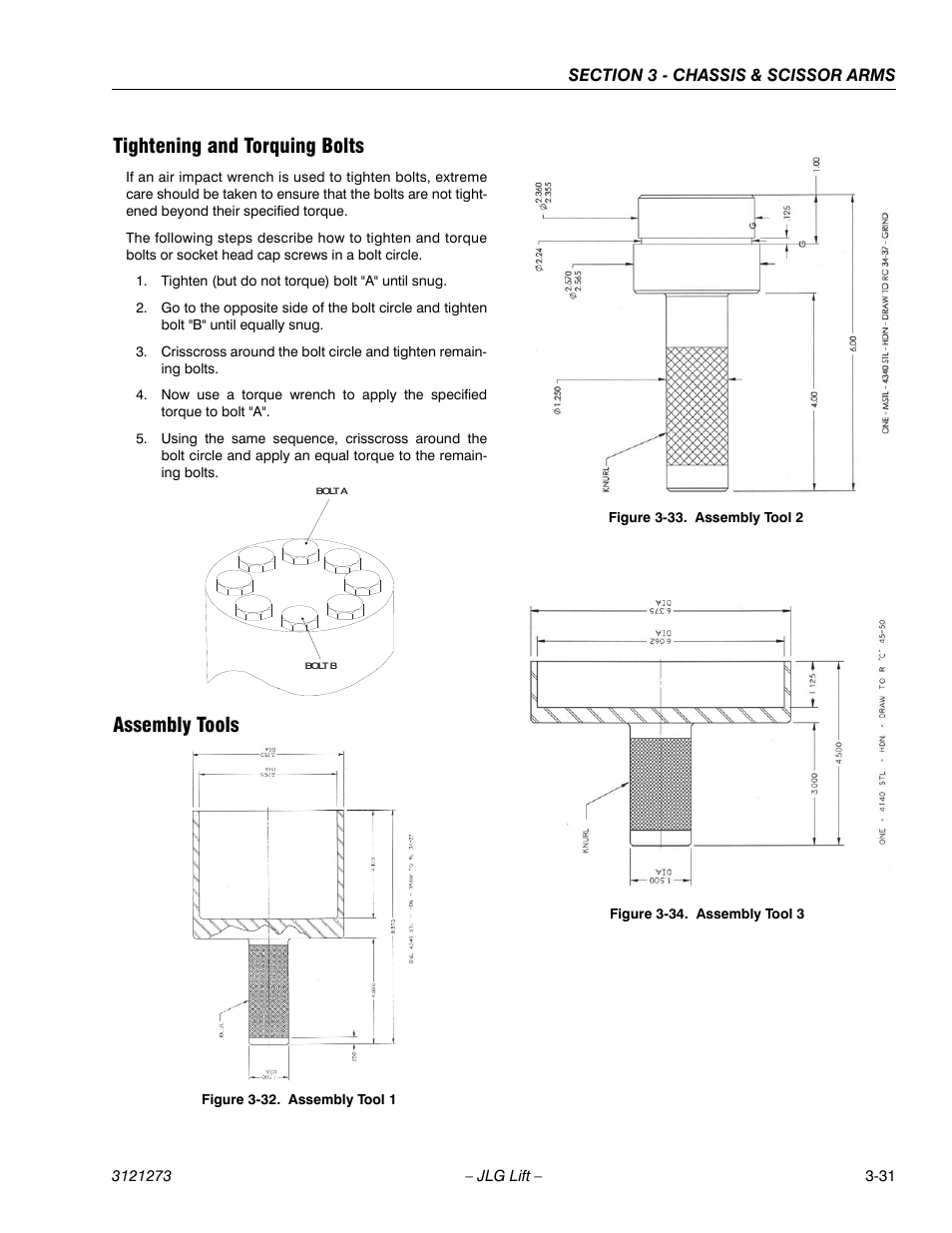 Tightening and torquing bolts, Assembly tools, Assembly tool 1 -31 | Assembly tool 2 -31, Assembly tool 3 -31 | JLG 3248RS/10RS Service Manual User Manual | Page 63 / 150