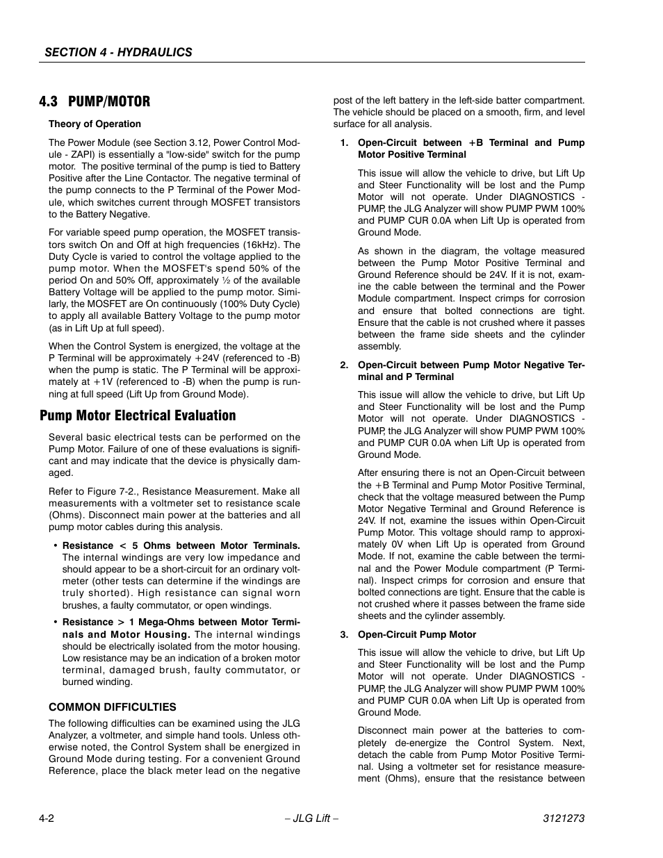 3 pump/motor, Pump motor electrical evaluation, Pump/motor -2 | Pump motor electrical evaluation -2 | JLG 3248RS/10RS Service Manual User Manual | Page 82 / 150