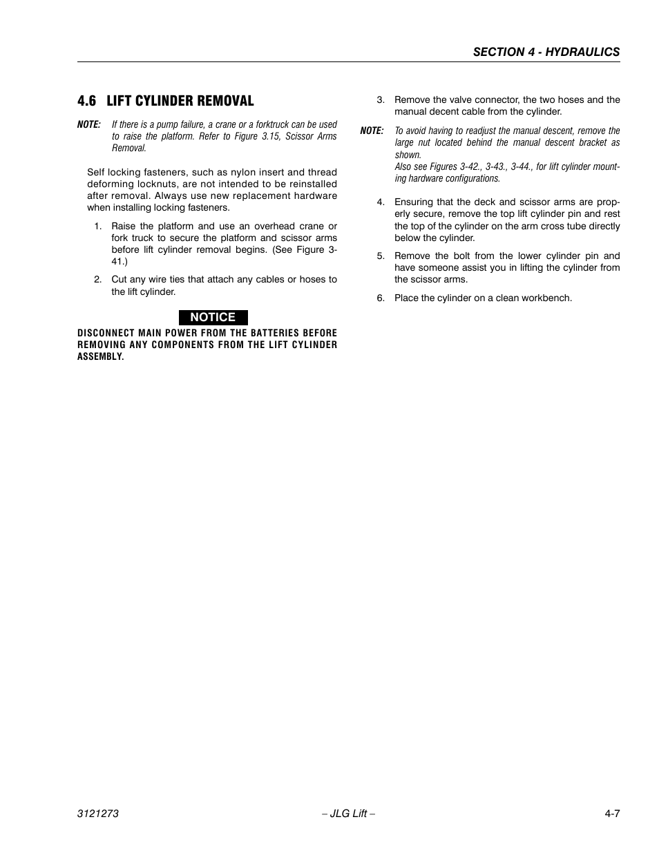 6 lift cylinder removal, Lift cylinder removal -7, Refer to section 4.6, lift cylinder removal) | JLG 3248RS/10RS Service Manual User Manual | Page 87 / 150