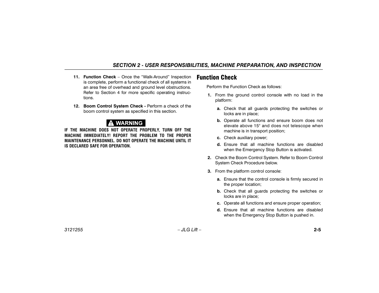 Function check, Function check -5 | JLG 1100SJP Operator Manual User Manual | Page 25 / 130