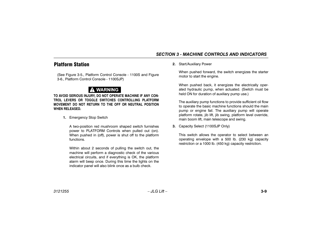Platform station, Platform station -9 | JLG 1100SJP Operator Manual User Manual | Page 41 / 130