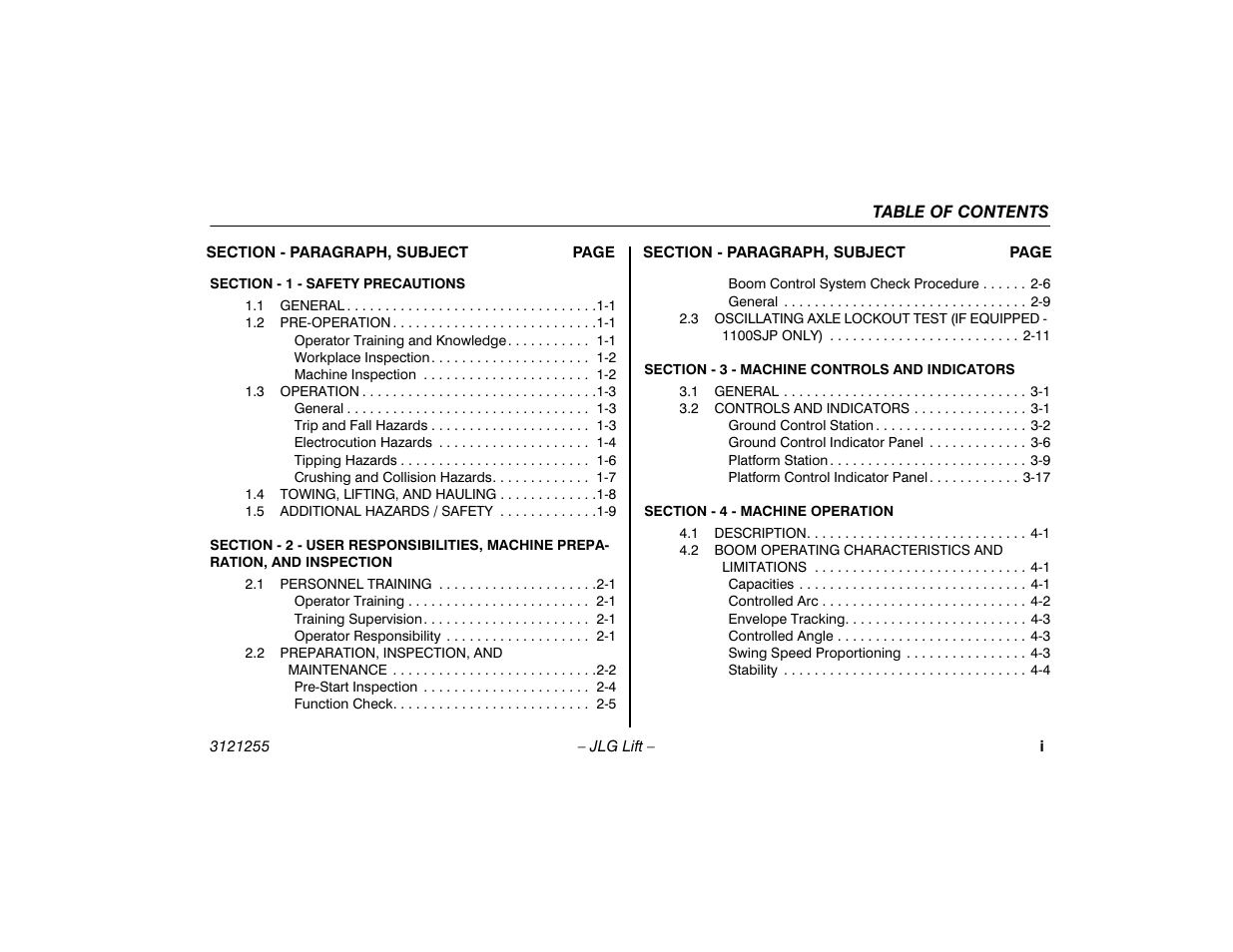 JLG 1100SJP Operator Manual User Manual | Page 7 / 130