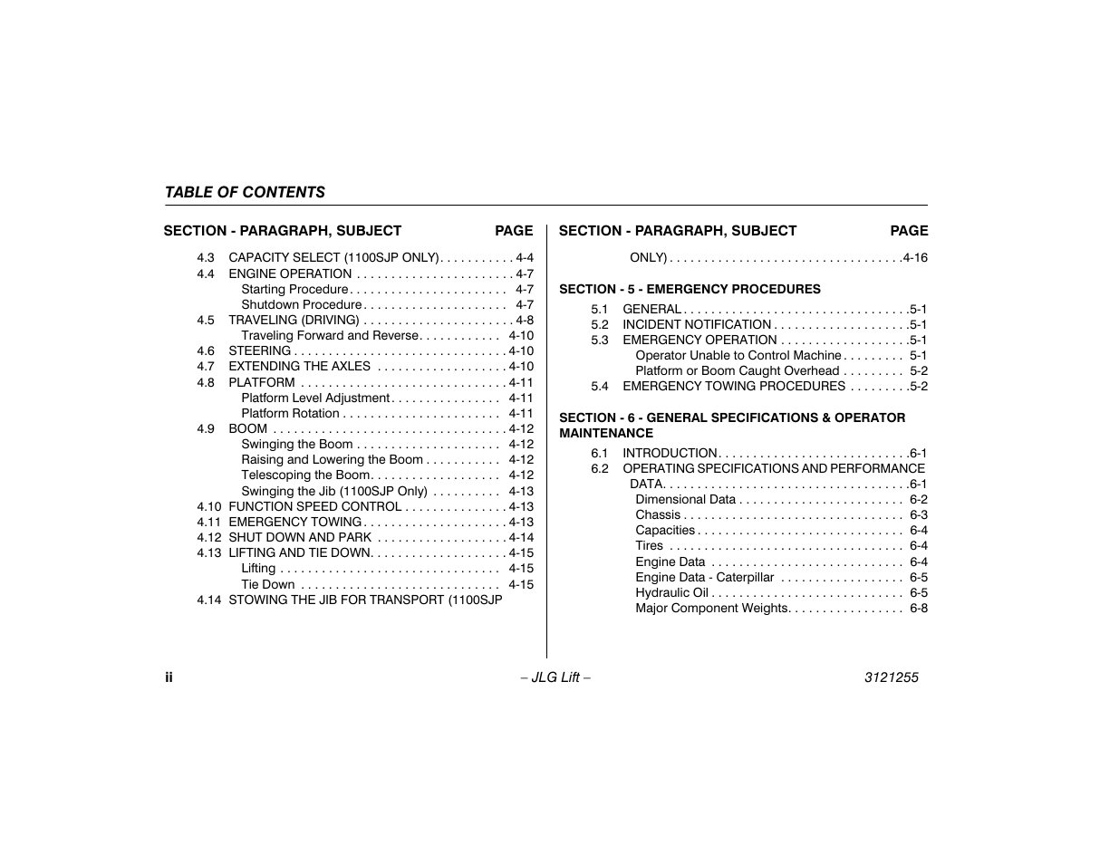 JLG 1100SJP Operator Manual User Manual | Page 8 / 130