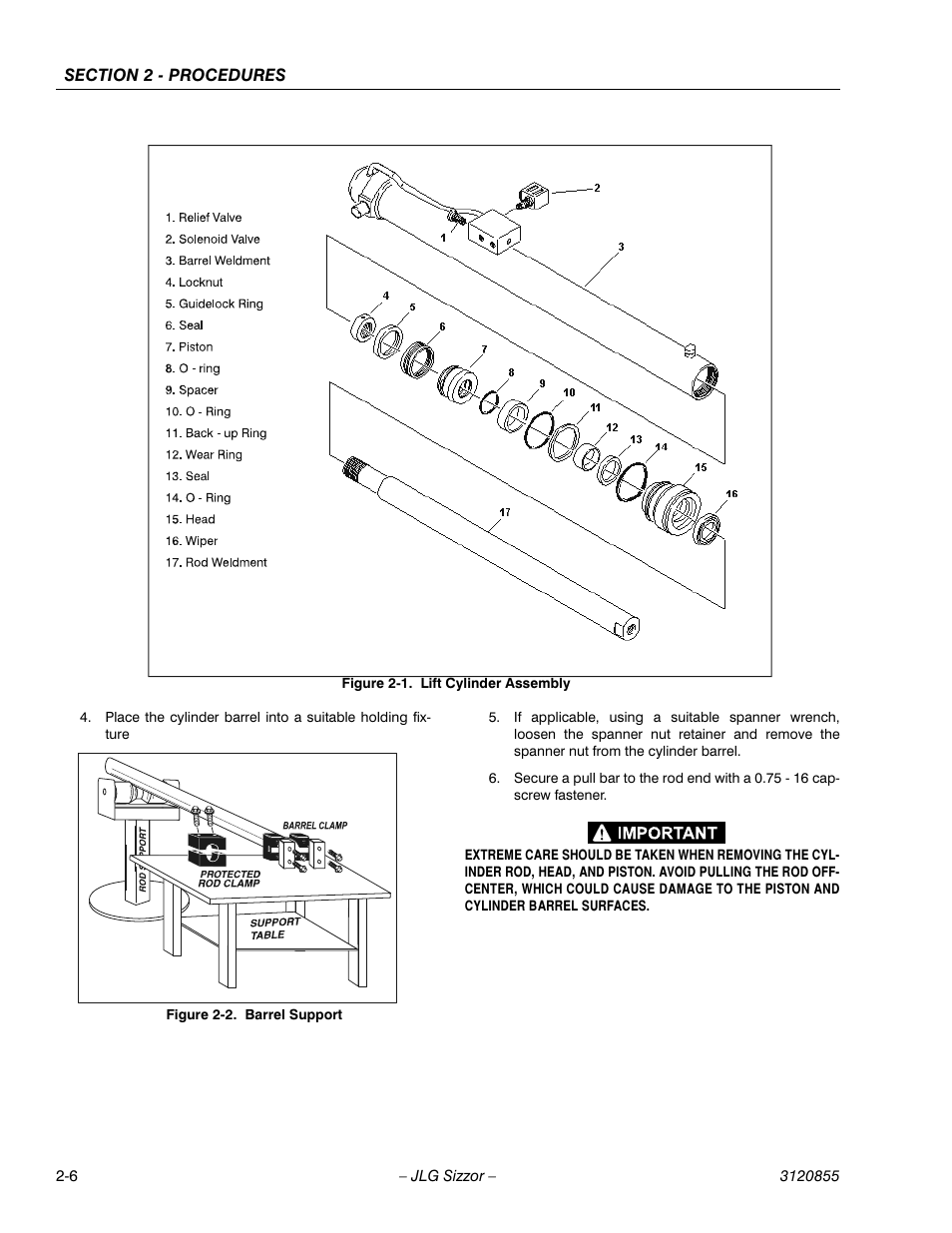 Lift cylinder assembly -6, Barrel support -6 | JLG 3246E2 Service Manual User Manual | Page 18 / 80
