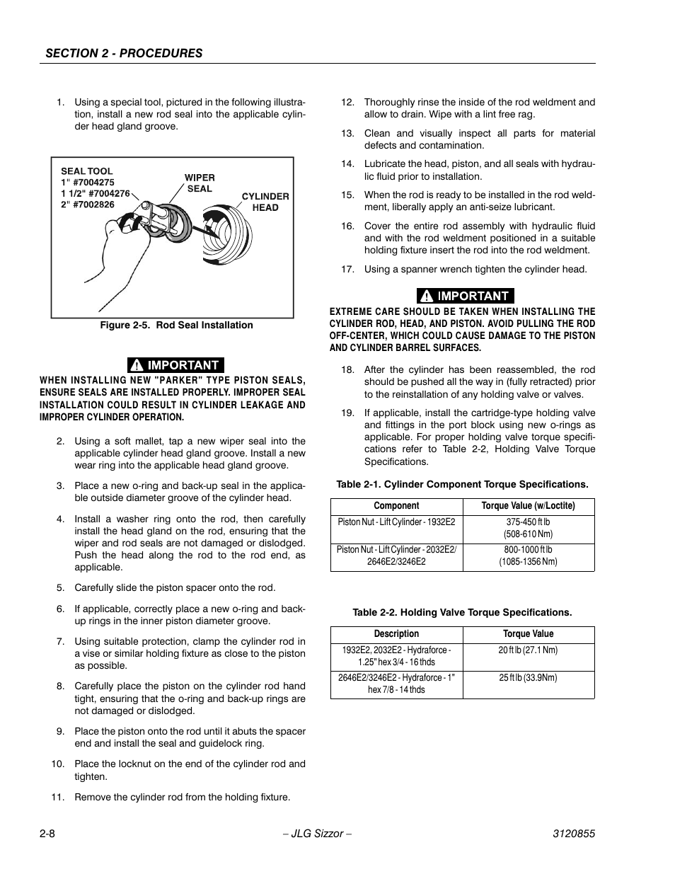 Rod seal installation -8 | JLG 3246E2 Service Manual User Manual | Page 20 / 80