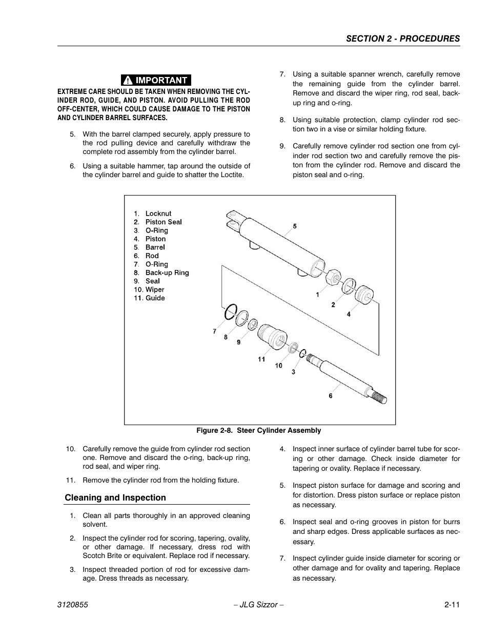 Cleaning and inspection, Steer cylinder assembly -11 | JLG 3246E2 Service Manual User Manual | Page 23 / 80