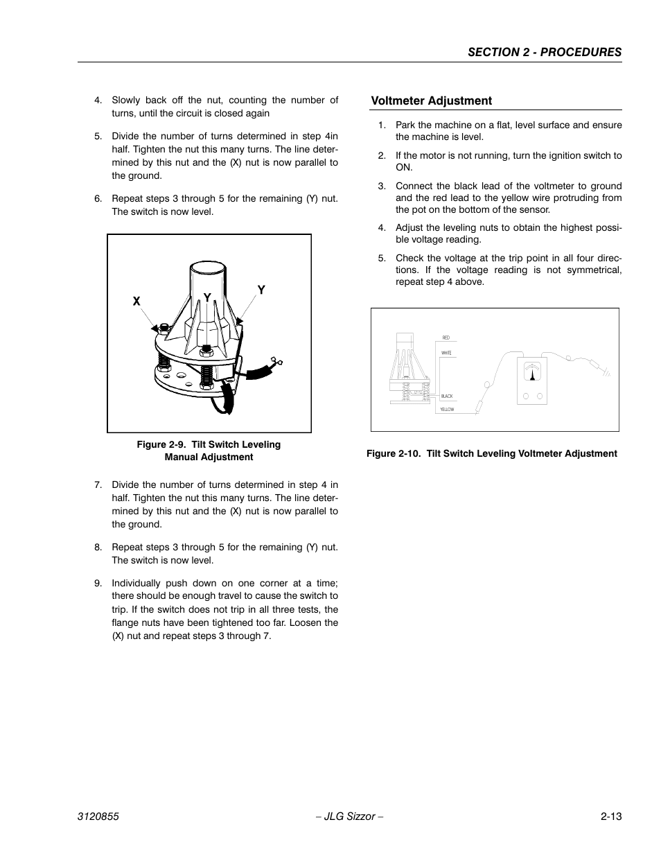 Voltmeter adjustment, List of, Tilt switch leveling manual adjustment -13 | Tilt switch leveling voltmeter adjustment -13 | JLG 3246E2 Service Manual User Manual | Page 25 / 80