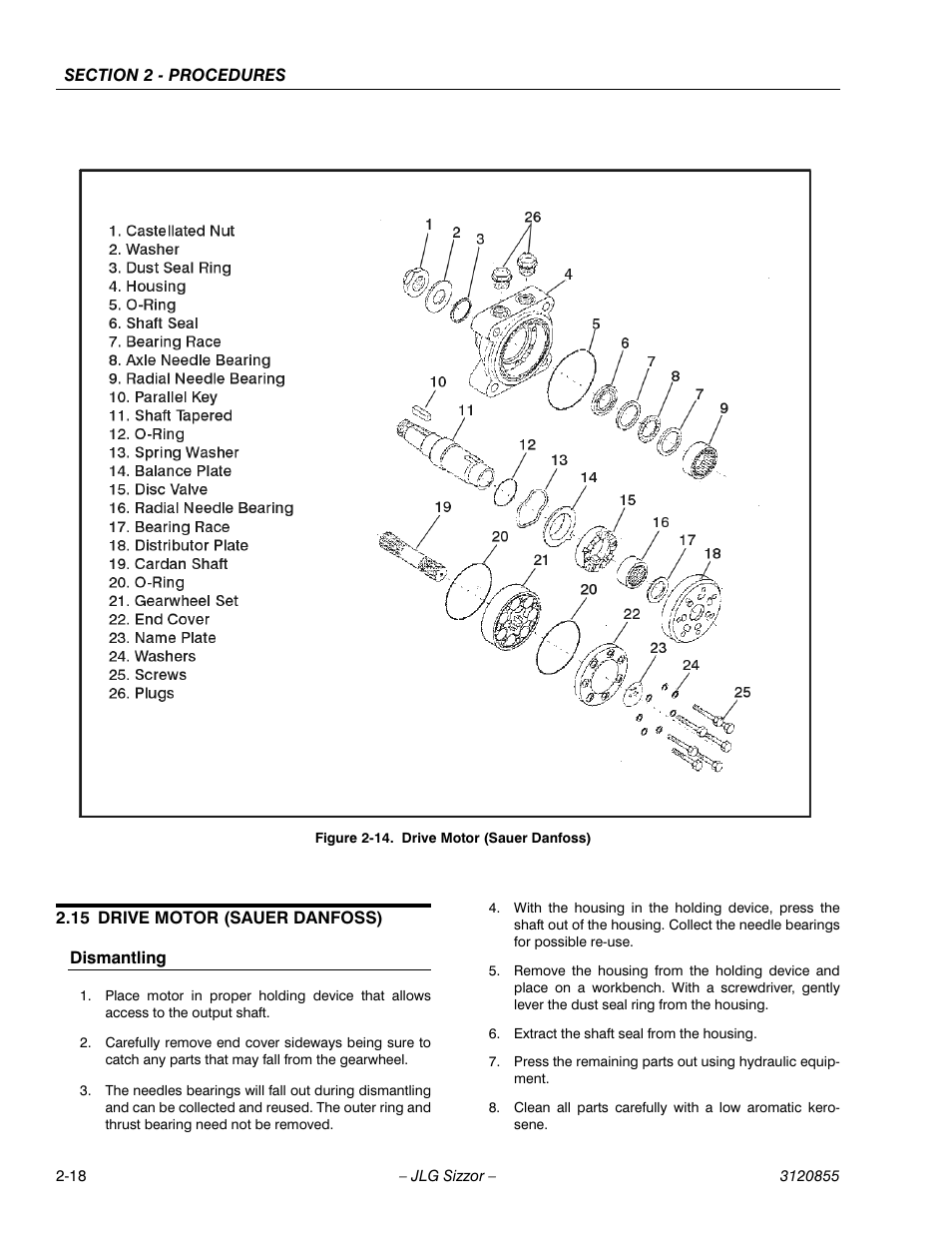 15 drive motor (sauer danfoss), Dismantling | JLG 3246E2 Service Manual User Manual | Page 30 / 80