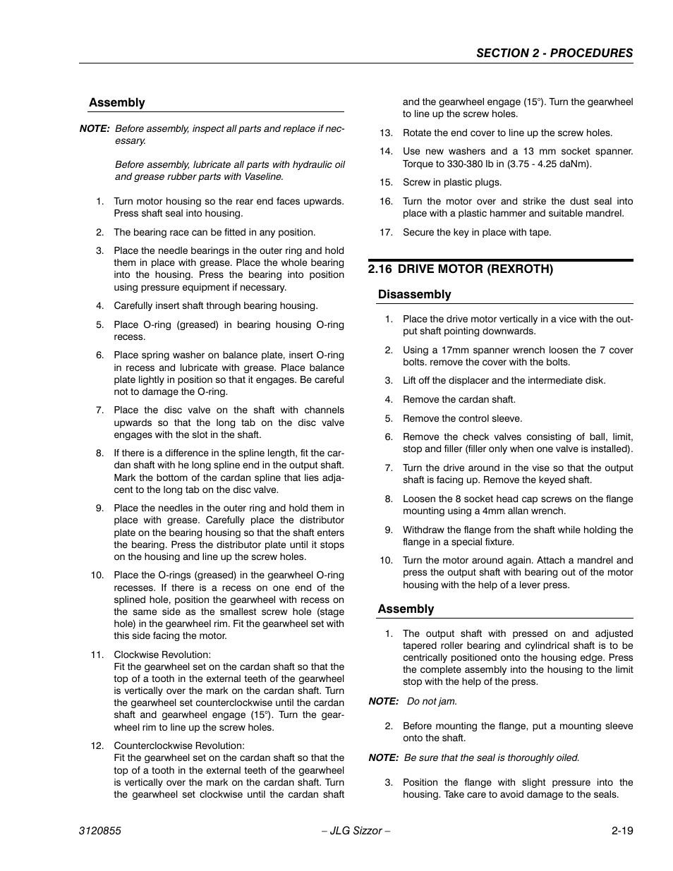 Assembly, 16 drive motor (rexroth), Disassembly | JLG 3246E2 Service Manual User Manual | Page 31 / 80