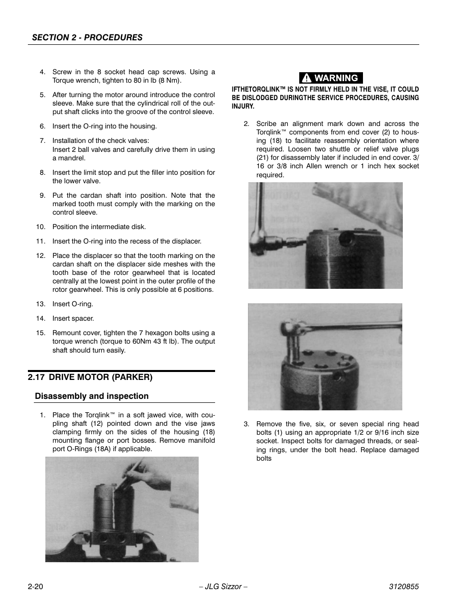 17 drive motor (parker), Disassembly and inspection | JLG 3246E2 Service Manual User Manual | Page 32 / 80