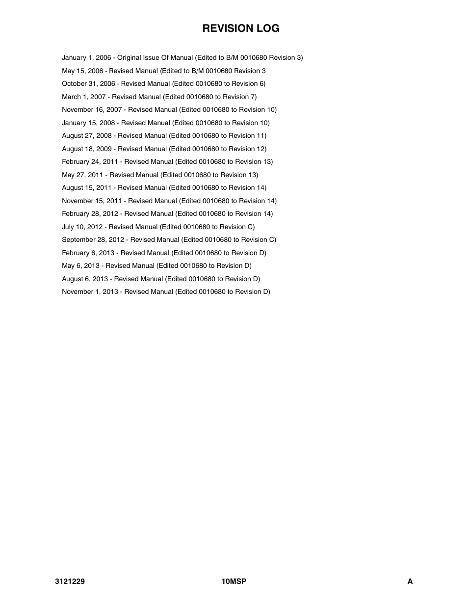 Revision log | JLG 10MSP (3121229-2013) Parts Manual User Manual | Page 3 / 94