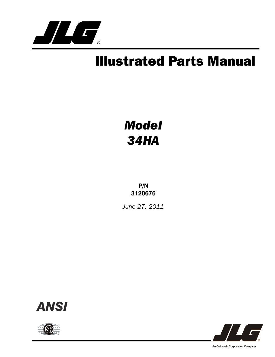 JLG 34HA ANSI Parts Manual User Manual | 292 pages