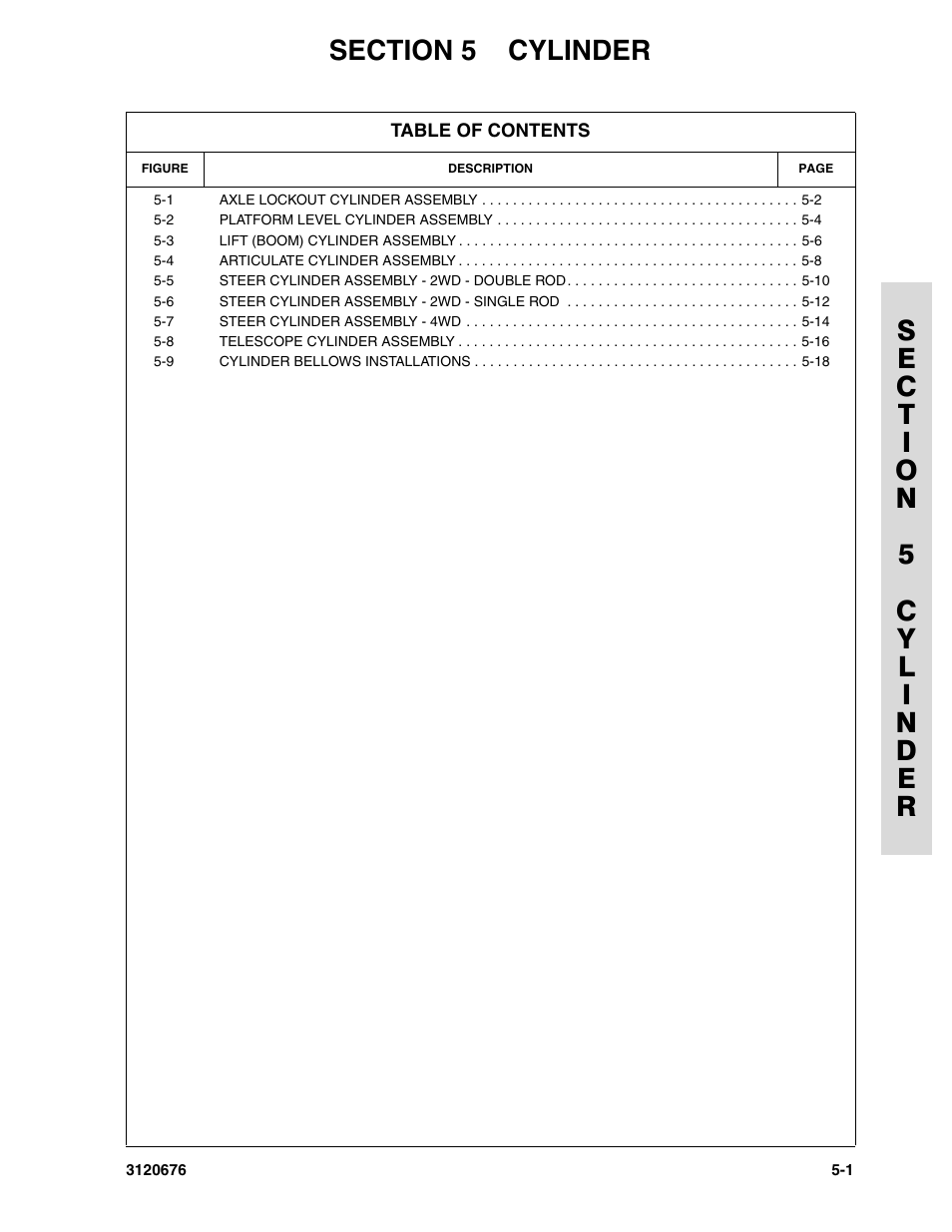 Section 5 cylinder, Section 5 - cylinder -1 | JLG 34HA ANSI Parts Manual User Manual | Page 187 / 292