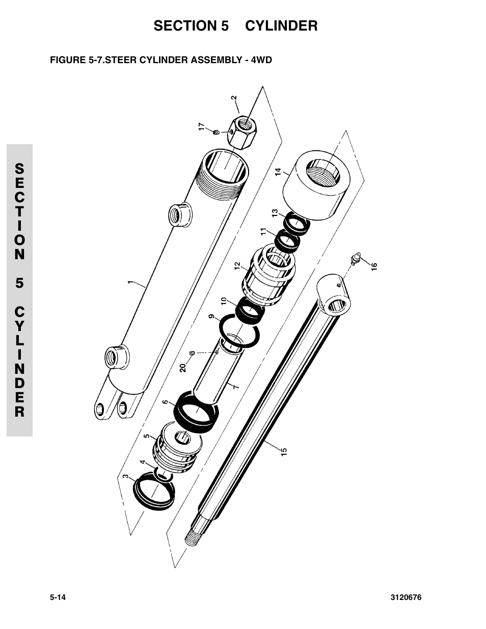 Figure 5-7. steer cylinder assembly - 4wd, Steer cylinder assembly - 4wd -14 | JLG 34HA ANSI Parts Manual User Manual | Page 200 / 292