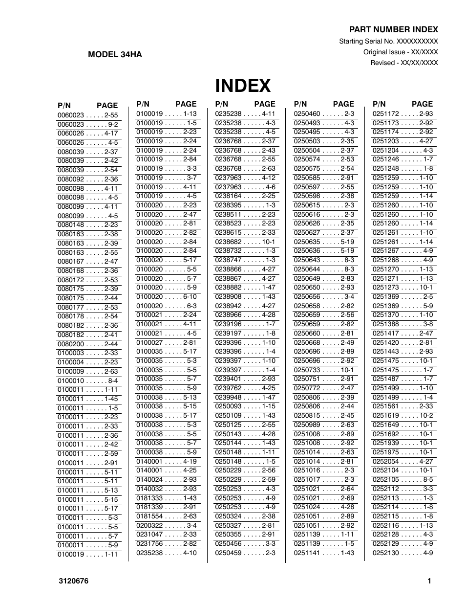 Index | JLG 34HA ANSI Parts Manual User Manual | Page 275 / 292