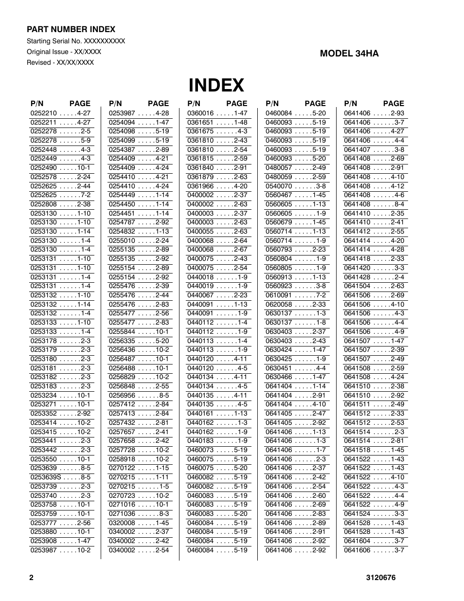 Index | JLG 34HA ANSI Parts Manual User Manual | Page 276 / 292