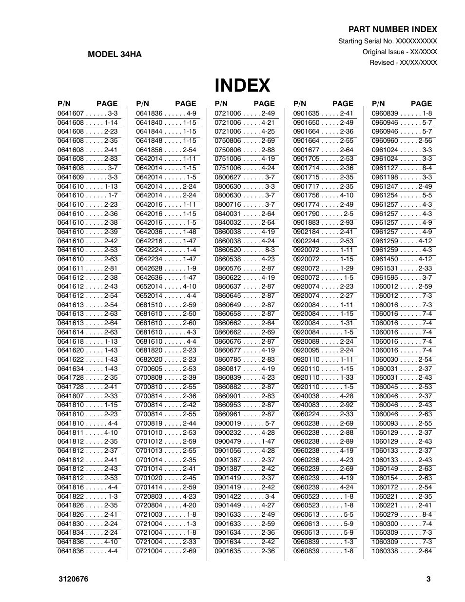 Index | JLG 34HA ANSI Parts Manual User Manual | Page 277 / 292