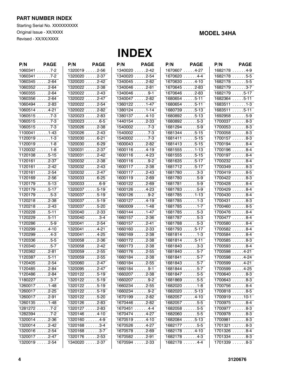 Index | JLG 34HA ANSI Parts Manual User Manual | Page 278 / 292