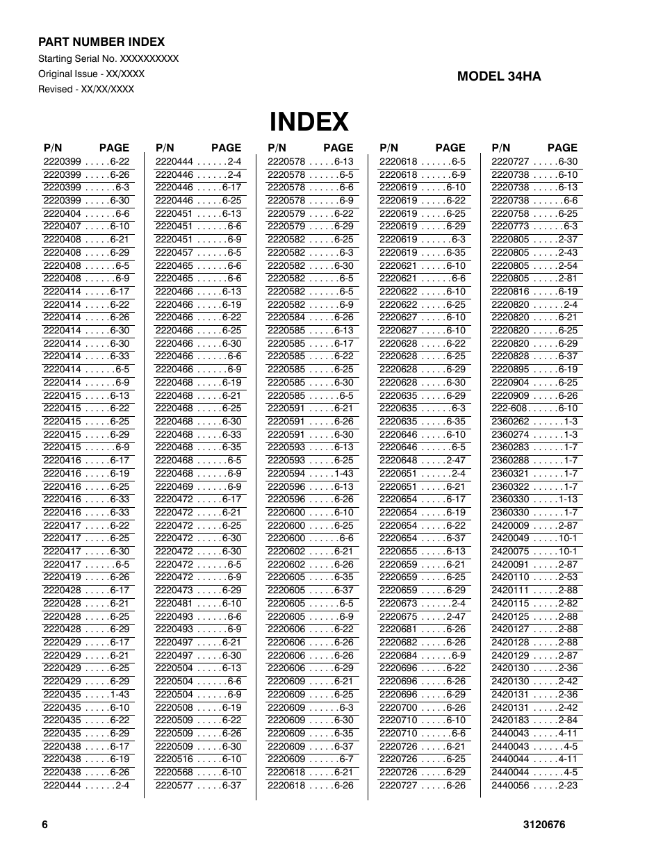 Index | JLG 34HA ANSI Parts Manual User Manual | Page 280 / 292