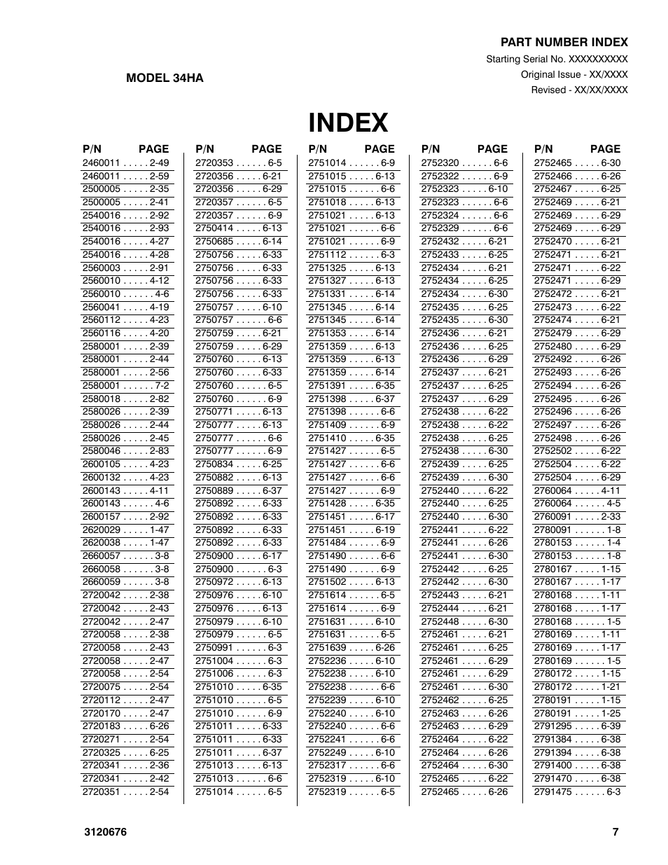 Index | JLG 34HA ANSI Parts Manual User Manual | Page 281 / 292