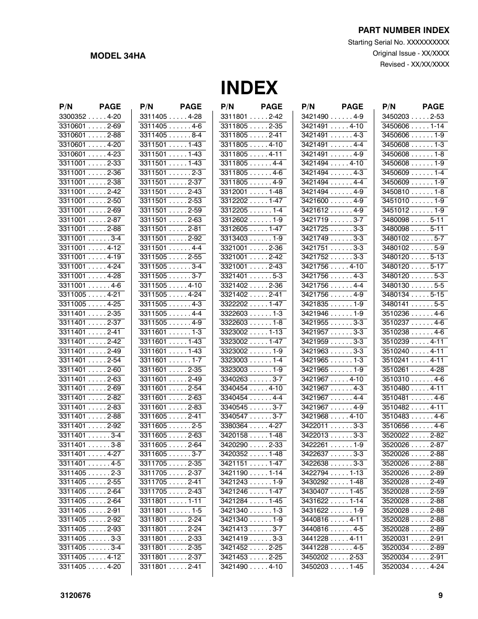 Index | JLG 34HA ANSI Parts Manual User Manual | Page 283 / 292