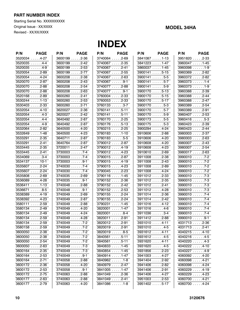 Index | JLG 34HA ANSI Parts Manual User Manual | Page 284 / 292