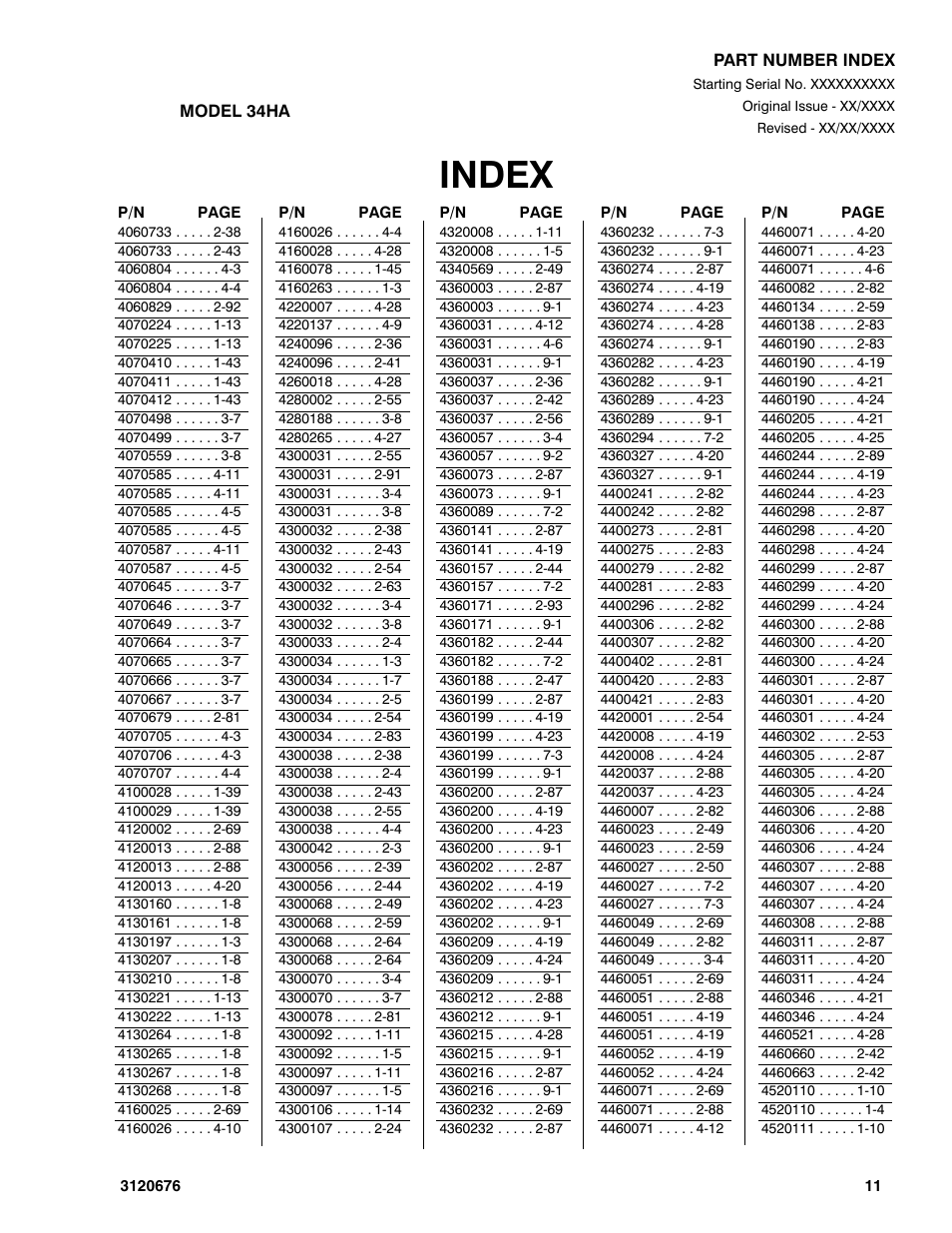 Index | JLG 34HA ANSI Parts Manual User Manual | Page 285 / 292