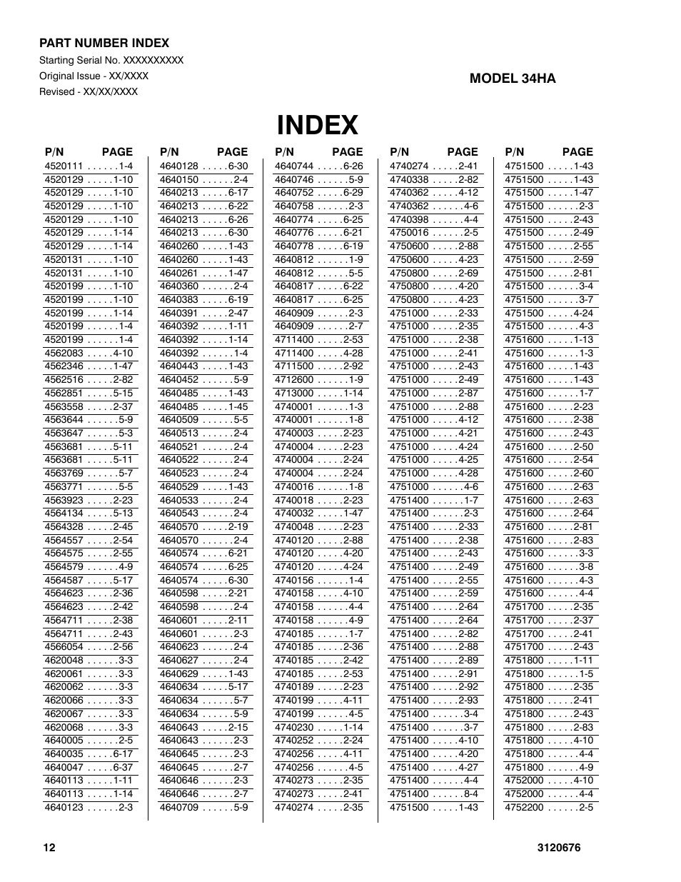 Index | JLG 34HA ANSI Parts Manual User Manual | Page 286 / 292