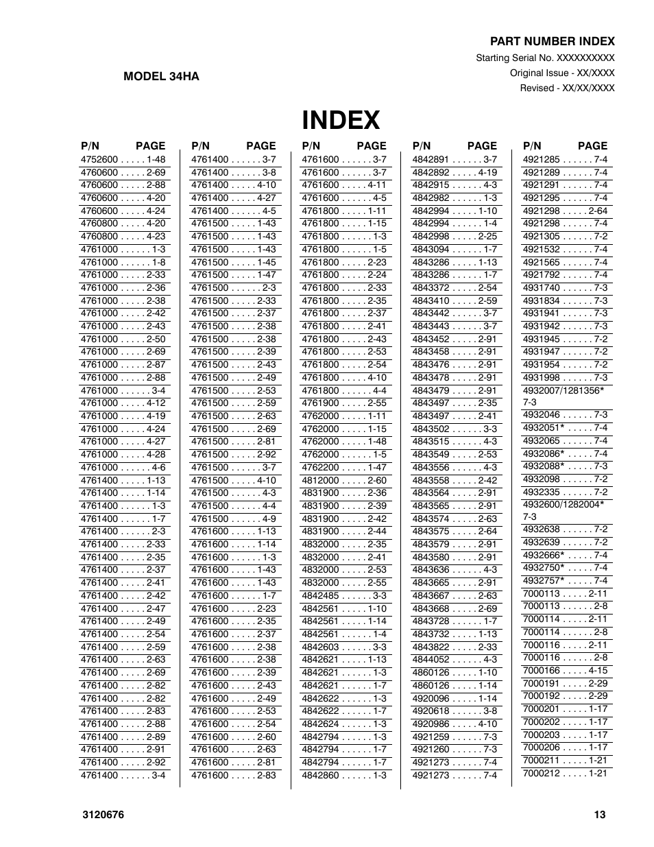 Index | JLG 34HA ANSI Parts Manual User Manual | Page 287 / 292