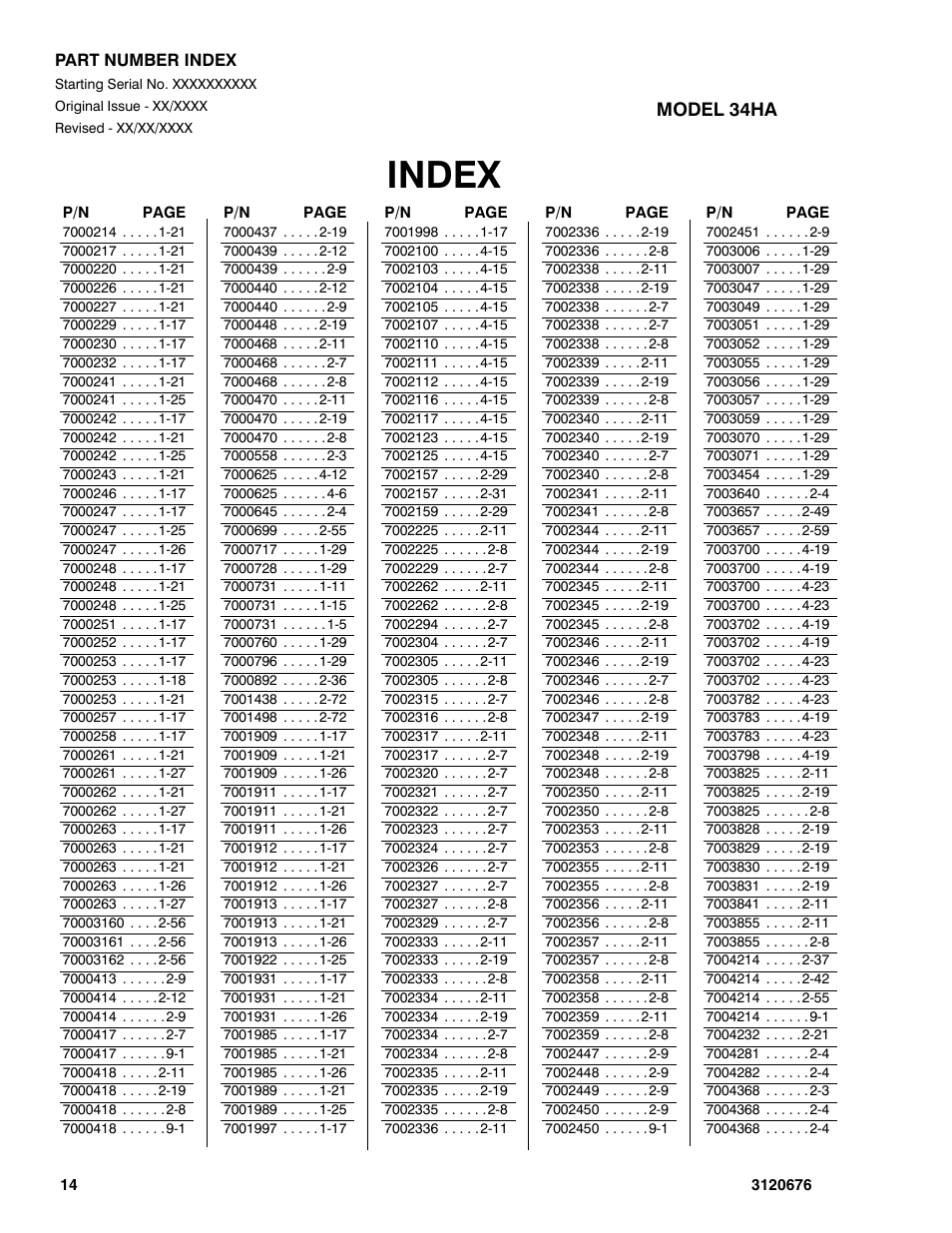 Index | JLG 34HA ANSI Parts Manual User Manual | Page 288 / 292