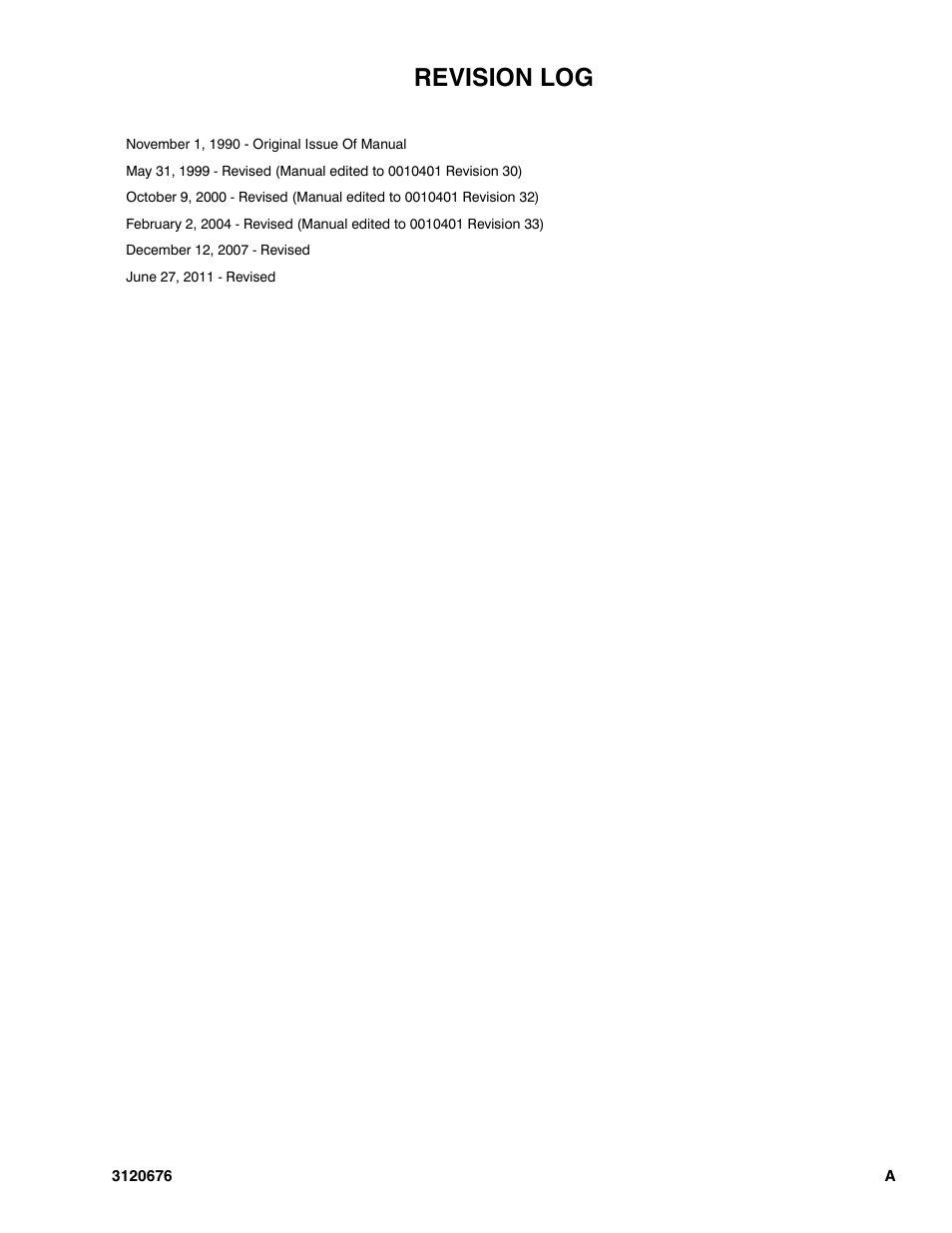 Revision log | JLG 34HA ANSI Parts Manual User Manual | Page 3 / 292