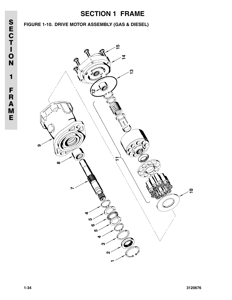 Figure 1-10. drive motor assembly (gas & diesel), Drive motor assembly (gas & diesel) -34 | JLG 34HA ANSI Parts Manual User Manual | Page 42 / 292