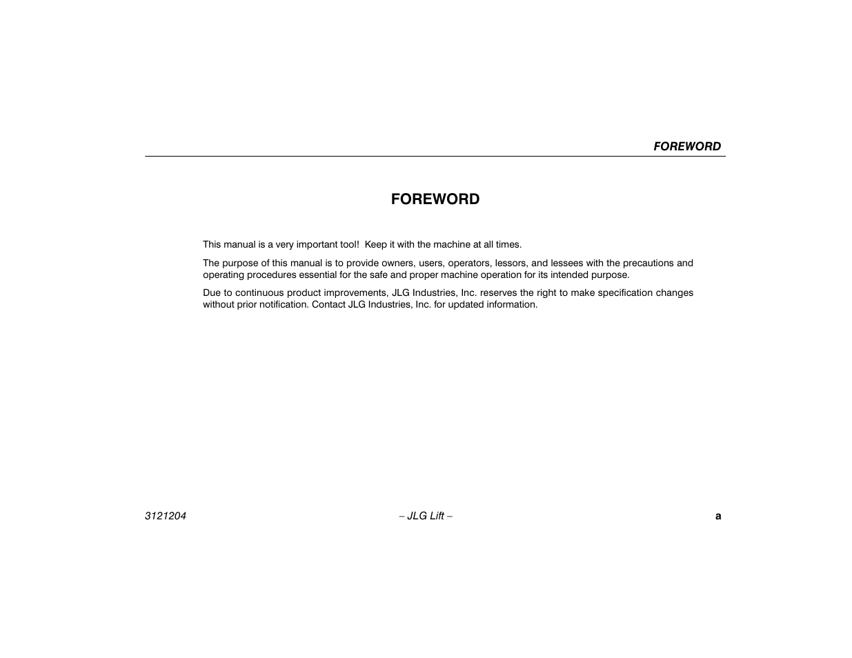 Foreword | JLG 600A_AJ Operator Manual User Manual | Page 3 / 148