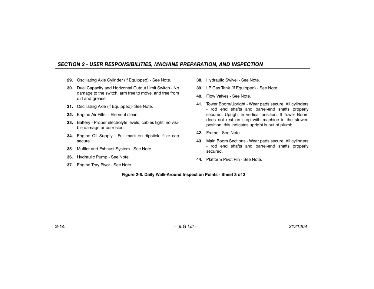 Daily walk-around inspection points, Sheet 3 of 3 -14 | JLG 600A_AJ Operator Manual User Manual | Page 36 / 148