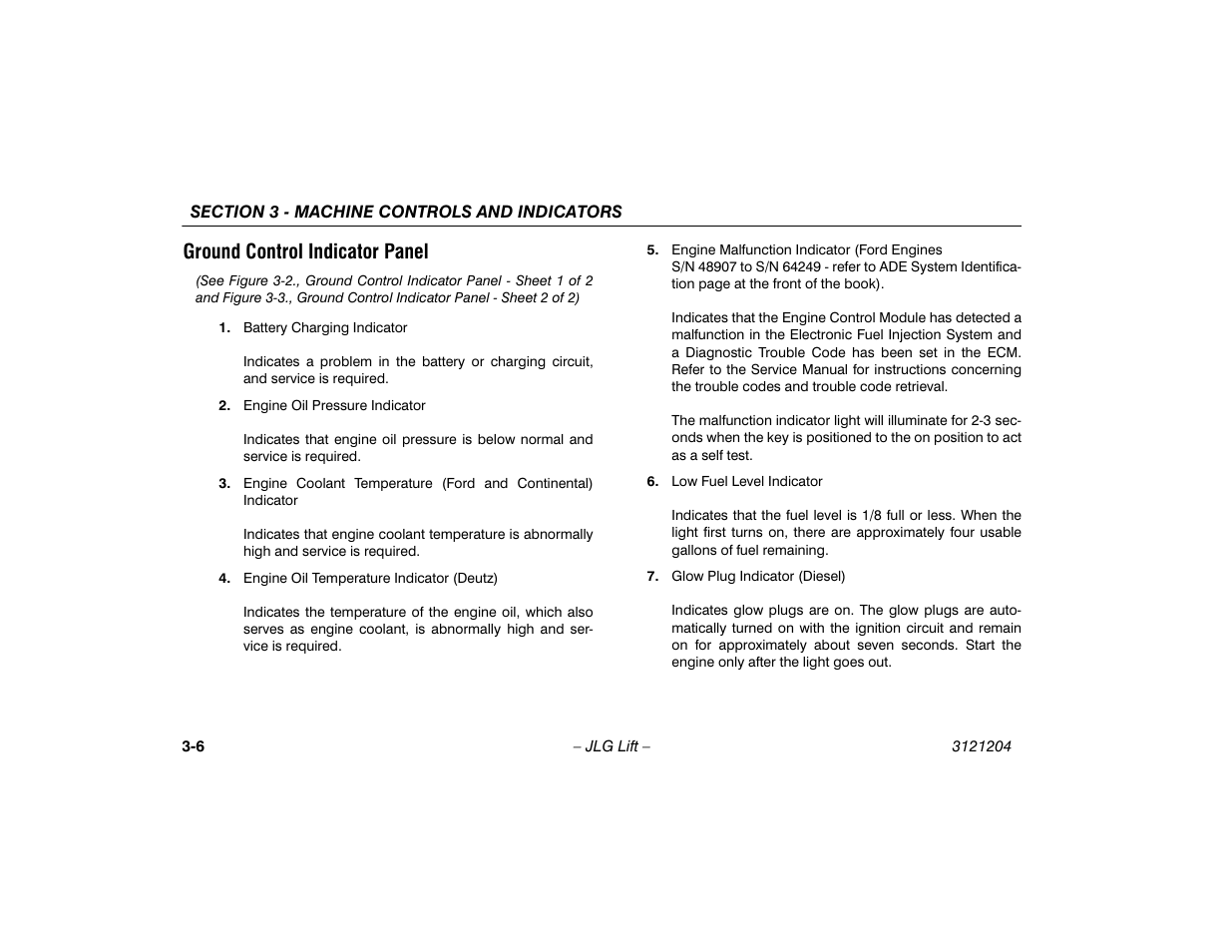 Ground control indicator panel, Ground control indicator panel -6 | JLG 600A_AJ Operator Manual User Manual | Page 42 / 148